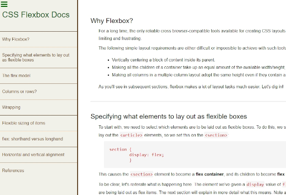 Flexbox documentation screenshot